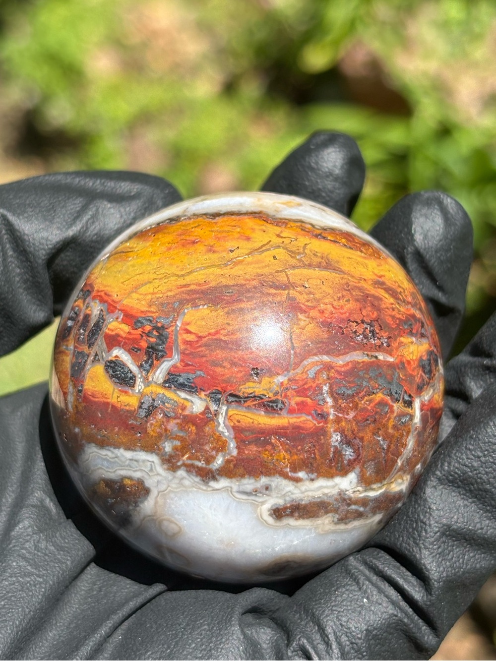 Warring State Agate Crystal Sphere with Druzy Portal and Natural Imperfections